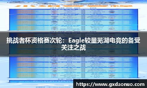 挑战者杯资格赛次轮：Eagle较量芜湖电竞的备受关注之战